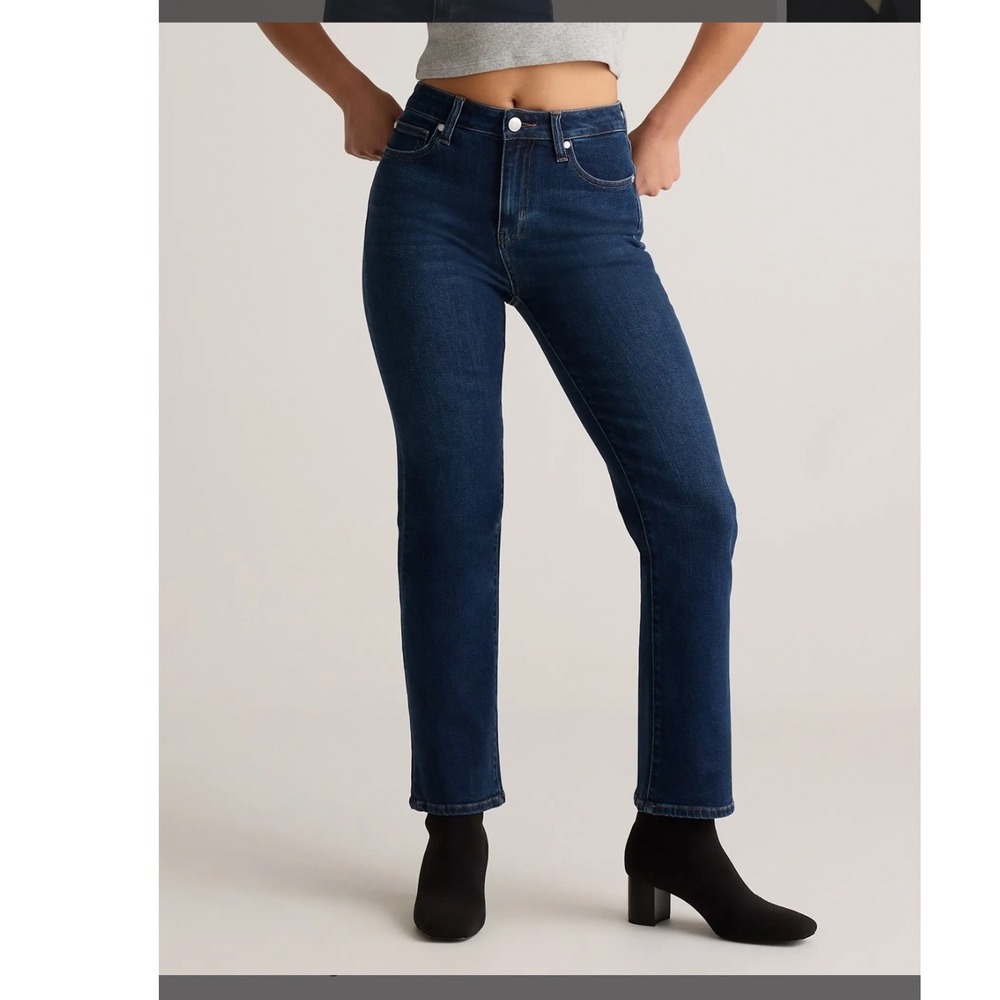 Quince Bella Stretch Straight Leg Jeans Midnight Blue High Rise Denim Size 28